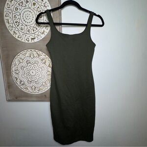 ZARA Trafaluc Olive Green Bodycon Midi Dress Size M Stretch Tank Dress